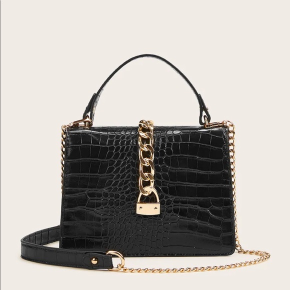 Croc Embossed Chain Satchel Bag